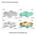 Detailed four-grid view showing silicone pea pod storage molds and plaster candle samples - D3565-Quadruple Pea Pod Storage Box Mold