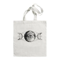 White canvas tote bag featuring black moon phases and mystic eye print in Harajuku style - E218-Vintage Moon Phase