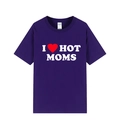 T-shirt violet foncé en coton décontracté avec imprimé I Love Hot Moms ample - XS / Haut (Imprimé I Love Hot Moms) / Violet