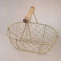 Cesto in ferro color crema con manico in legno e design a rete esagonale - Tipo A Maglia Esagonale Bianco Riso + Manico in Legno Naturale