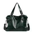 Dark green large capacity canvas tote bag with oil wax leather texture and shoulder strap - Green
