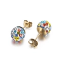 Boucles d'oreilles boules Shamballa colorées avec strass multicolores et finition dorée - 10mm / Or Multicolore (KE63296-Z)