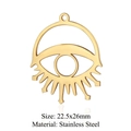Golden eye-shaped charm in stainless steel measuring 22.5x26mm for jewelry making - Gold Eyelash Eye