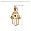 Detailed dimensions of gold Hamsa hand pendant with white enamel and rhinestones - YE728-Gold White Hamsa Hand