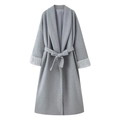 Elegante abrigo largo gris con cinturón y puños de piel sintética para mujer - S / Gris Espacial
