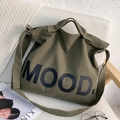 Borsa a tracolla in tela verde da donna, tote bag casual con stampa, borsa grande. - Verde militare