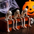 Tre statuine scheletro di Halloween in resina Non vedo sento parlo su scatola di legno - Set di 3 (Con scatola interna)