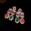 Orecchini Double Happiness con gemme rosse e verdi e cristalli scintillanti eleganti - Stile Doppia Felicità / Rosso e Verde
