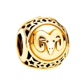 Golden Aries zodiac charm bead with ram head pattern and hollow star details - Aries / Gold