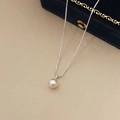 Minimalist 925 sterling silver necklace featuring a round white pearl on a silver box chain - 8mm Freshwater Pearl Box Chain (xl532-3)