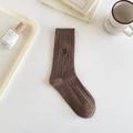 Dunkelbraune gerippte Baumwollsocken mit SxAM-Stickerei an der Seite im Retro-Stil - 35-40 / Kaffeebraun