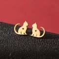 Minimalist gold stainless steel cat stud earrings with hollow heart and smooth finish - Gold