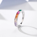 Klassieke S925 sterling zilveren ring met rechthoekige edelstenen in regenboogverloop - US 7 / Regenboogstenen Verzilverd (0890A)
