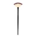 Single fan-shaped highlighter brush with soft brown-to-white gradient bristles and black handle - Small Black Three-Tone Hair Fan Brush