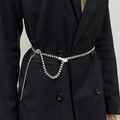Punk style silver snake-head metal chain belt with square links on black blazer jacket - Silver Waist Chain