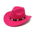 Fuchsia wool cowboy hat with black leather band and embossed silver metal studs - M(56-58cm) / Rose Red