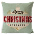 Detail of light green linen pillowcase featuring red Merry Christmas vintage ball design - Zl001-10 / 45*45cm Cover Only