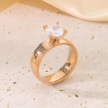 Polished rose gold titanium ring with a brilliant round-cut solitaire zircon setting - 6mm Rose Gold Smooth Style (KR100651-K)