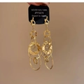 Detail of gold-plated S925 silver earrings featuring mixed smooth and hammered rings - Hollow Circle Tassel (Copper Style) / Gold