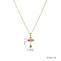 Golden titanium steel cross necklace with colorful zircon stones measuring 2.4cm x 1.45cm - Gold Colorful Cross (1518)