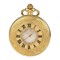 Vintage large golden alloy pocket watch with embossed relief and dual display dial - Gold
