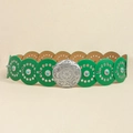 Ceinture verte vintage avec incrustations de turquoise et boucle en métal argenté ciselé - Argent Vert Clair