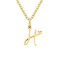 Golden art letter H necklace with heart charm and delicate chain on white background - Letter H (H-Gold) / Gold