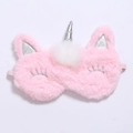 Detailed close-up of pink plush unicorn sleep mask with soft texture and elastic strap - White Unicorn with Silver Horn