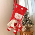 Grande chaussette de Noël tricotée avec bonhomme de neige suspendue sur chaise - Chaussette de Noël Bonhomme de Neige 3D Rouge