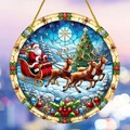 Christmas acrylic ornament featuring Santa Claus with a reindeer sleigh in winter woods - 15x15cm