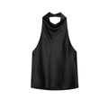 Top a lupetto in raso nero elegante con scollo drappeggiato su sfondo bianco pulito - XS / Nero