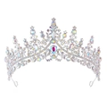 Close-up of a silver bridal crown with multi-colored rhinestones and pear-cut crystals - Silver Full AB Rhinestone