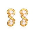 Elegant 18K gold plated stainless steel irregular twisted earrings with white pearls - Twisted S-Shape Metal Pearl Inlay (MS-364)