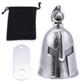 Retro stainless steel Spartan knight helmet bell pendant with black drawstring pouch - 3-Piece Set (Bell/Bag/Oval Tag) / Steel