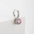 Silver bow hoop earrings with pink round zircon pendant and micro-set diamonds - Round Pink Zirconia Style(A170-5#)