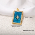 Star-patterned tarot style rectangular pendant with blue enamel and zircon frame - Lake Blue Enamel Starburst