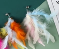 Cat toy feather wand replacement with colorful dyed feathers and small silver bells - Cat Stick Accessory - Feather Replacement Head