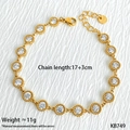 Detail of gold tennis bracelet with clear crystals, chain length 17+3cm, weight 11g - Gold White Zircon Round Bracelet (KB749)