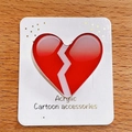 Red gradient heart shaped acrylic charm with jigsaw pattern on white card - Broken Heart / Patch Pattern