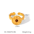Dettaglio anello vintage in acciaio inossidabile con occhio di tigre e motivo a raggiera - Stile Motivo Solare (HC-R30279-BN)