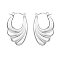 Silver stainless steel earrings with elegant shell-inspired wavy texture and 18K finish - Textured Fan Earrings Steel (MS-507)
