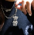 Collana con ciondolo a forma di orso in argento con strass su catena a maglie miste - Catena Giuntata con Orsetto in Strass Argento