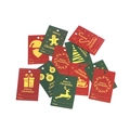 Colorful Christmas gift tags with Santa and reindeer designs on a clean white background - Red & Green Mixed