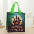 Detail of Halloween non-woven gift bag with gothic castle, pumpkin and moon print - Dark Green-Purple Castle Pumpkin Style (5007-1)