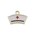 Schwesternhaube-Anhänger in Gold mit weißem Emaille und rotem Kreuz für DIY - Medizinische Krankenschwesternmütze (12004)