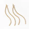 Golden long tassel earrings with sparkling zircon crystals in a minimalist linear design - Double Wave Line Tassel Style (KD2263) / Gold