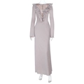 Glitzerndes hellrosa-graues Langarmkleid mit V-Ausschnitt und Rüschendetails - S / Silber