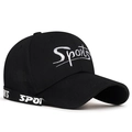 Black sport baseball cap with silver Sports embroidery and branded brim strap detail - Adjustable / Black