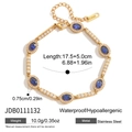 Gold stainless steel bracelet with oval blue gemstones and white diamond-like border - Blue Oval Gemstone Bracelet(JDB0111132)