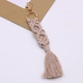 Bohemian handmade cotton rope keychain with beige tassel and golden clasp - Rose Pink